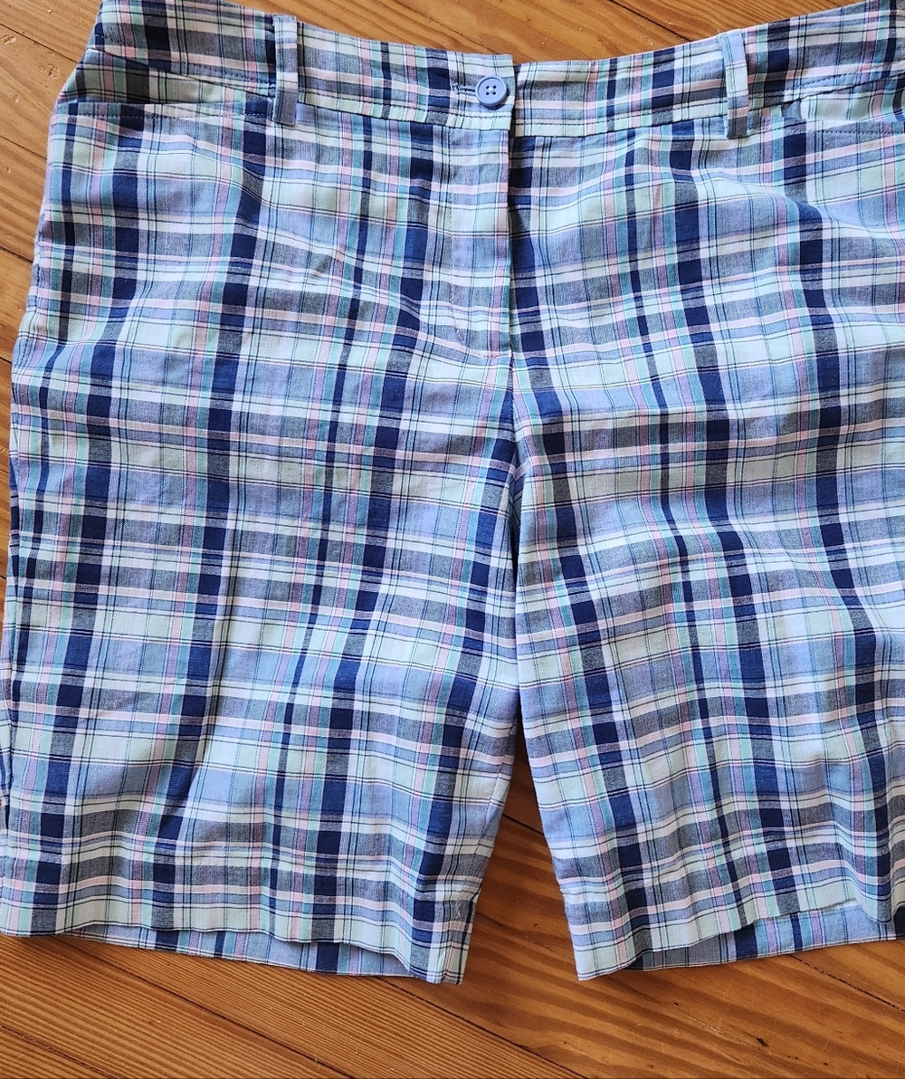 Talbots Women’s Plaid Cotton Blend Shorts Plaid Bermuda Size 14 Casual Summer
